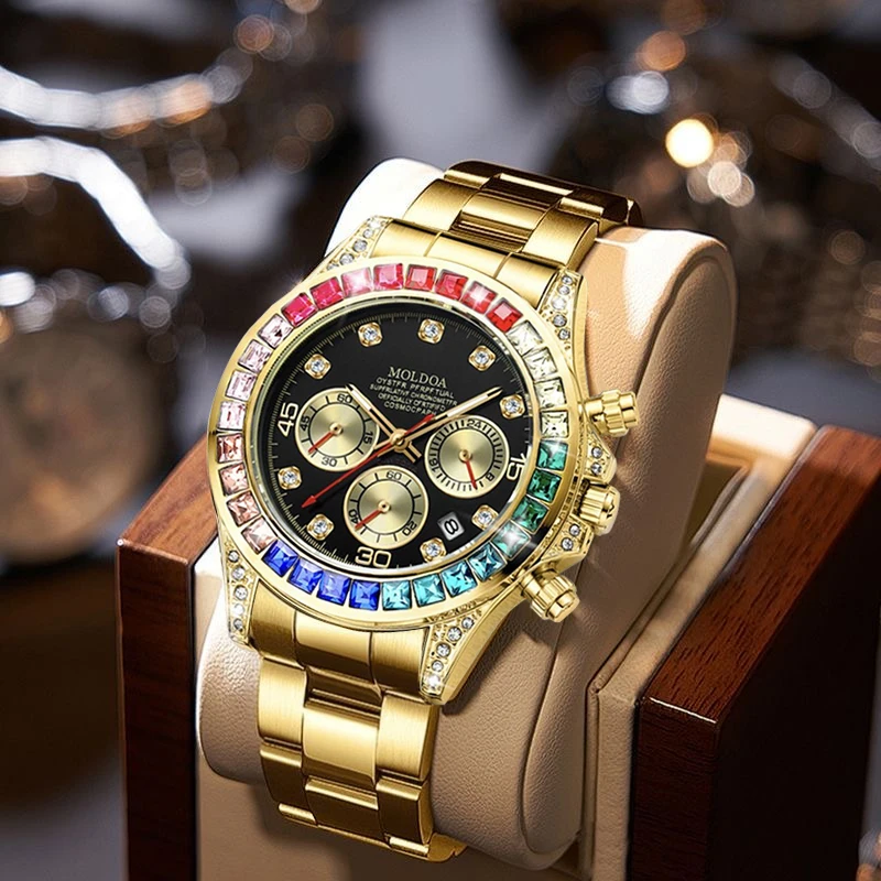 【彩虹-迪】男士全自动手表防水钢带全自动男表潮流多功能男表N