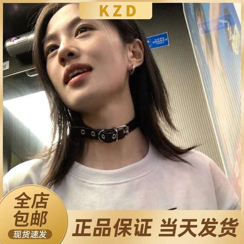 黑色简约暗黑情侣短款原宿欧美朋克百搭平扣皮带式choker项圈配