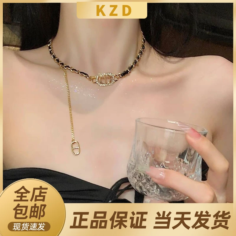 甜酷辣妹风字母项链女轻奢小众设计感锁骨链气质时尚百搭黑色编织