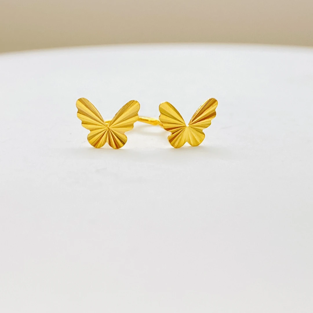 足金999 黄金镭射蝴蝶耳钉 耳钩 0.4