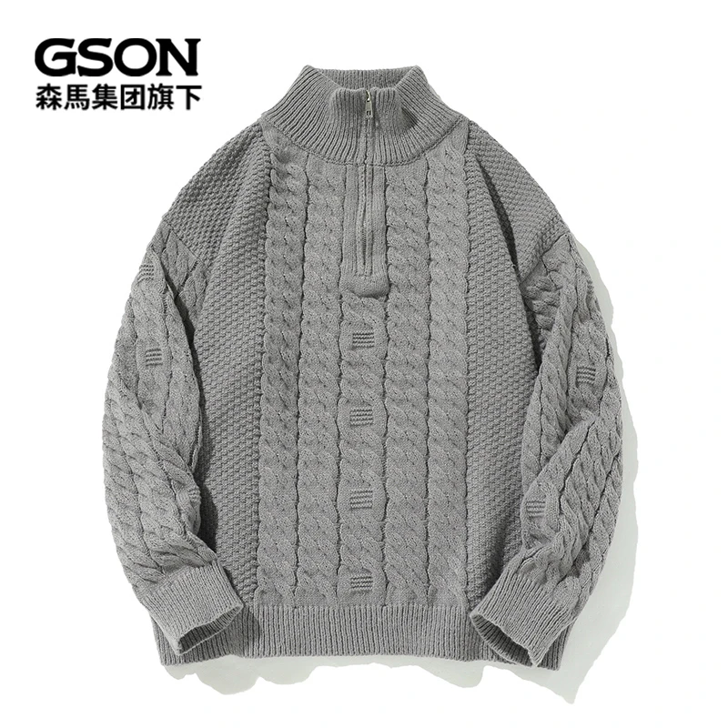 森馬集团半拉链毛衣男女款打底衫秋冬季宽松百搭针织上衣毛衣