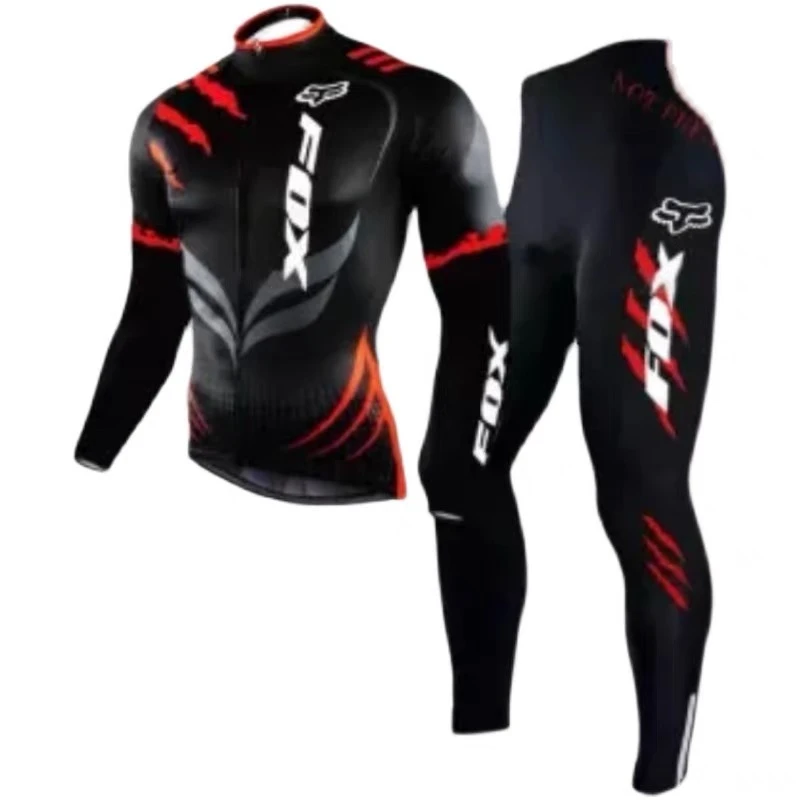 大码狐狸长袖骑行服套装山地自行车服环法车队版单车服骑行裤薄款