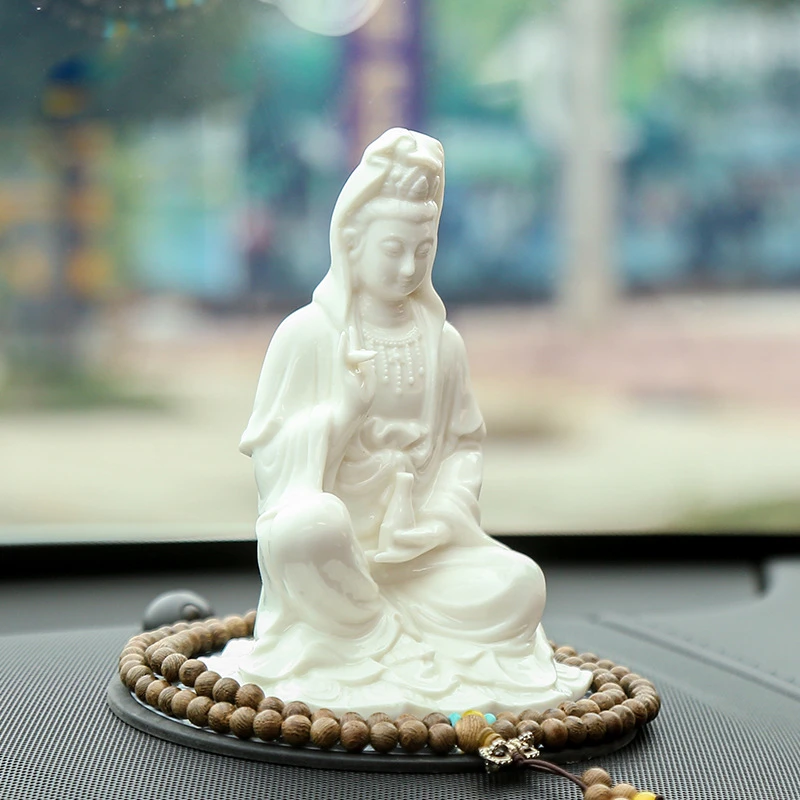 汽车摆件创意陶瓷佛像观音菩萨保平安德化白瓷小汽车车内装饰品