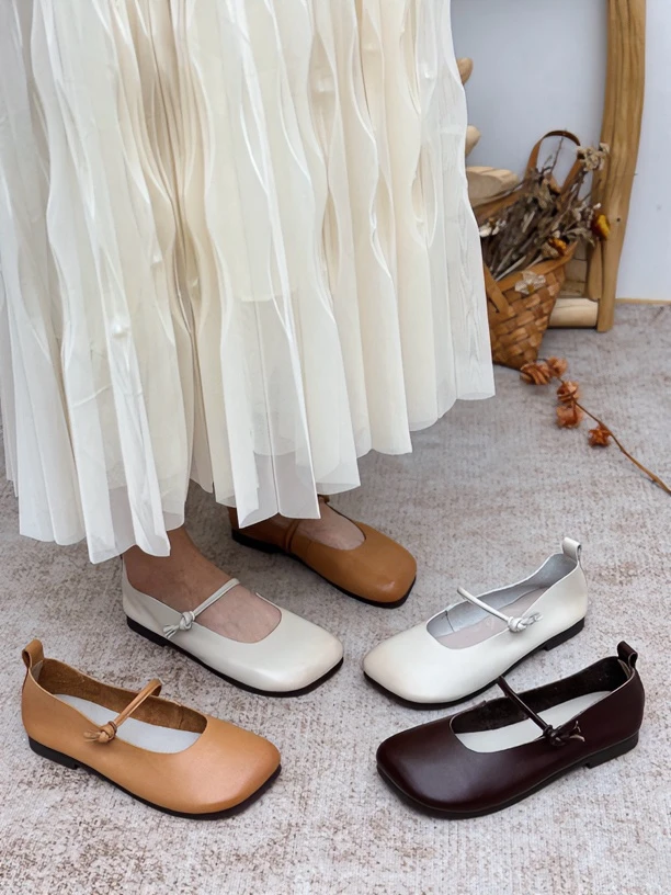 233-1 2024年春款新季手工真皮单鞋复古风浅口平底休闲鞋头层牛皮