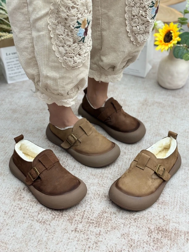 52973  秋冬复古羊皮毛一体时尚百搭保暖厚底女勃肯韩版单鞋