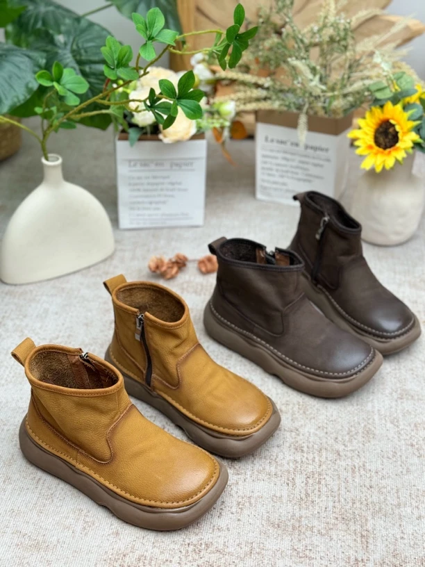 2362 手工复古短靴头层牛皮厚底真皮靴秋季新款马丁靴休闲妈妈鞋