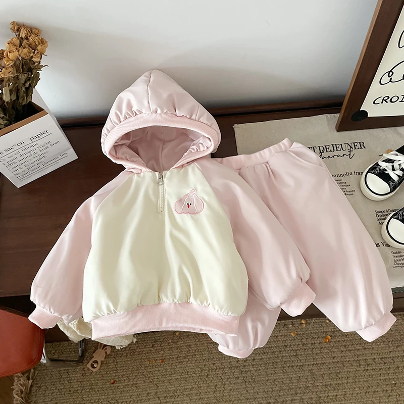 【现货】DT249729儿童套装2024秋冬新款加厚可爱连帽棉袄宝宝套装