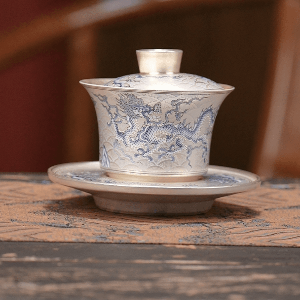 (龙年限定）祥龙系列壶手作盖碗家用会客泡茶鎏银盖碗