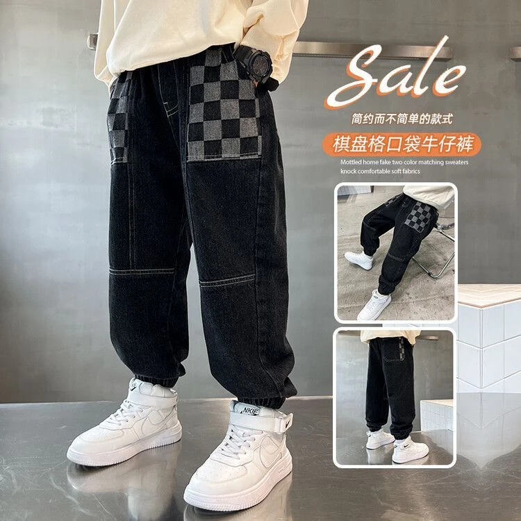 男童牛仔裤秋冬新款儿童个性炸街长裤中大童加绒宽松裤子潮牌
