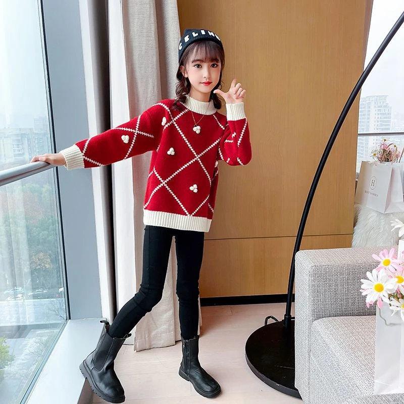女童毛衣新款洋气大童女秋冬加绒加厚一体绒打底宽松保暖毛衣