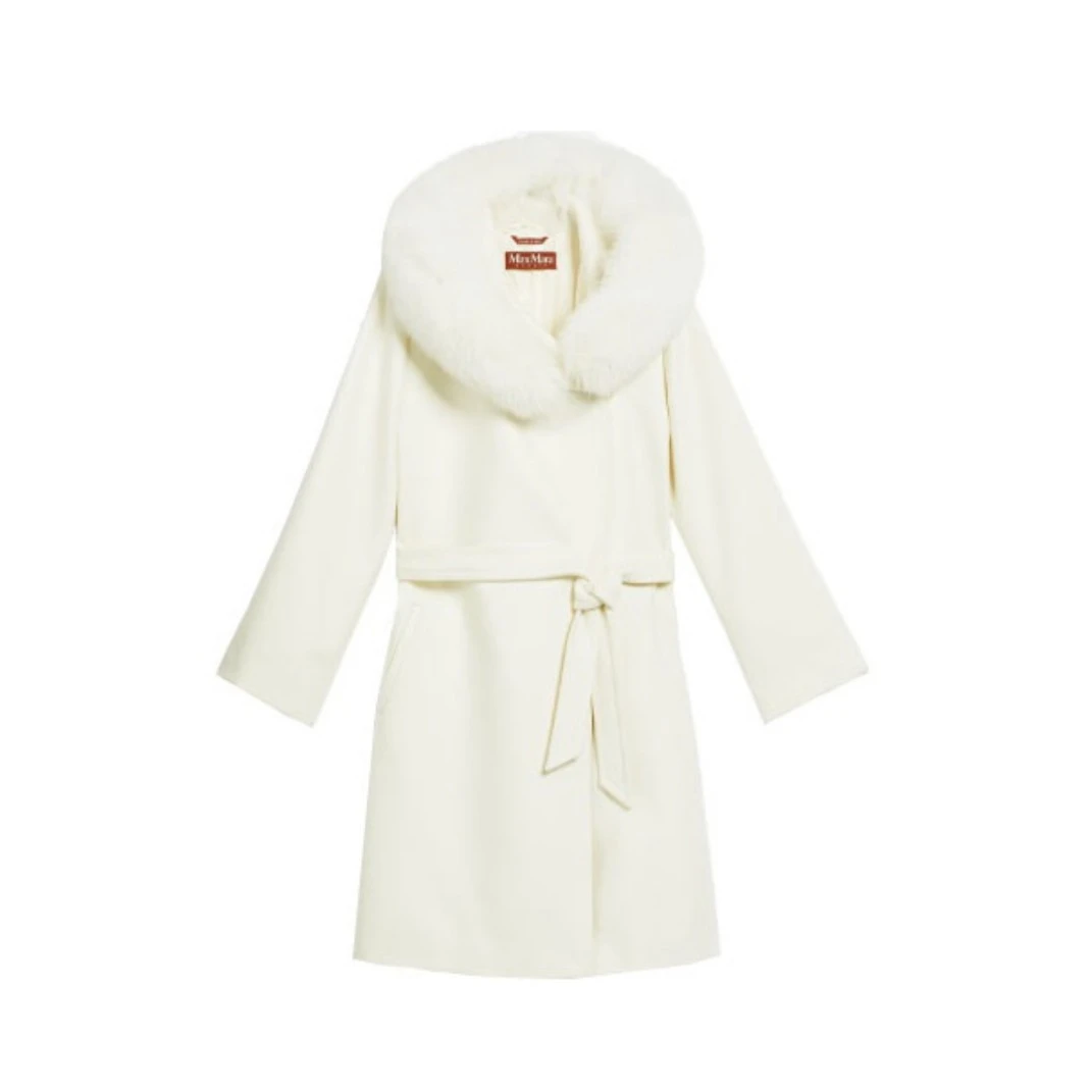 全新未使用  小花 汤汤/TP006428/MaxMara 白色 羊毛拼狐狸毛