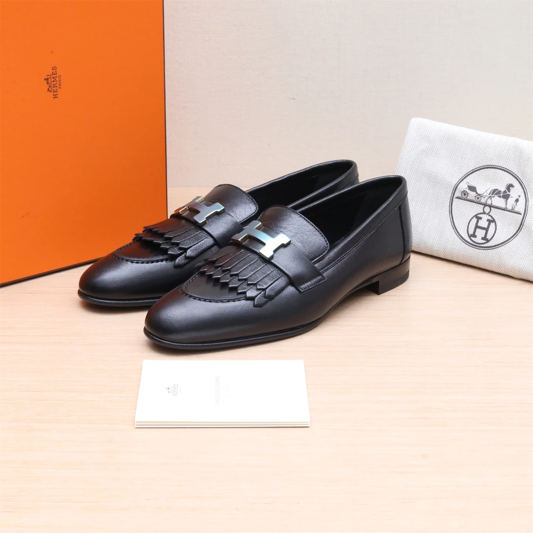 99新 Hermes/爱马仕 积分-160/P234246041/H扣 流苏 乐福鞋