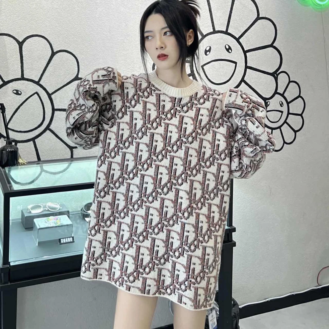 全新未使用 DIOR/迪奥 积分-188/汤/P244482610/满印毛衣棕色XS码