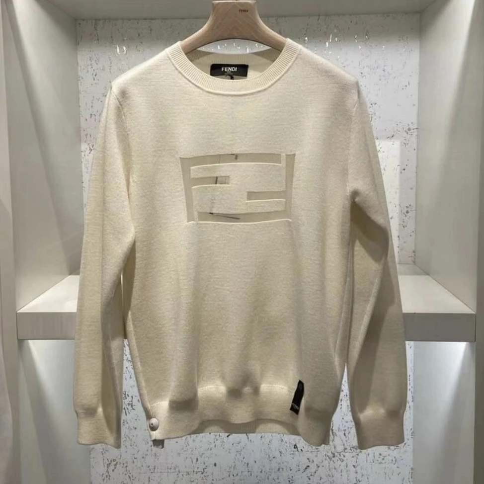 全新未使用 FENDI/芬迪 P234968150/奶白色半透视LOGO针织毛衣