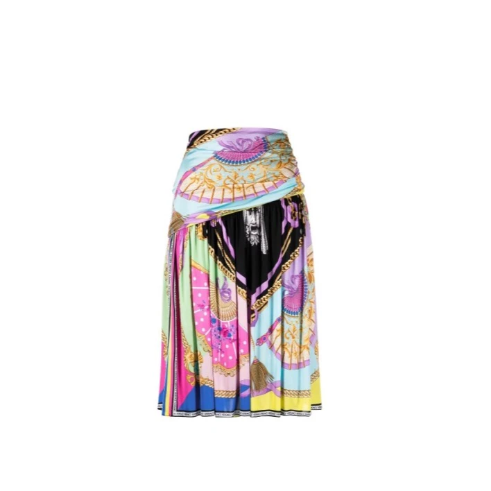 全新未使用 Versace/范思哲 小花汤汤/TP029499/印花不对称半身裙