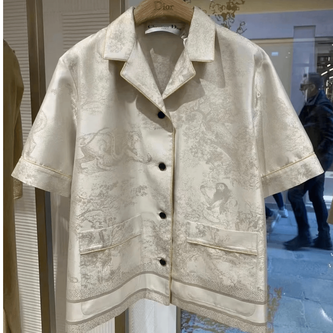 99新 DIOR/迪奥 P224933286/动物印花桑蚕丝衬衫 米色 38