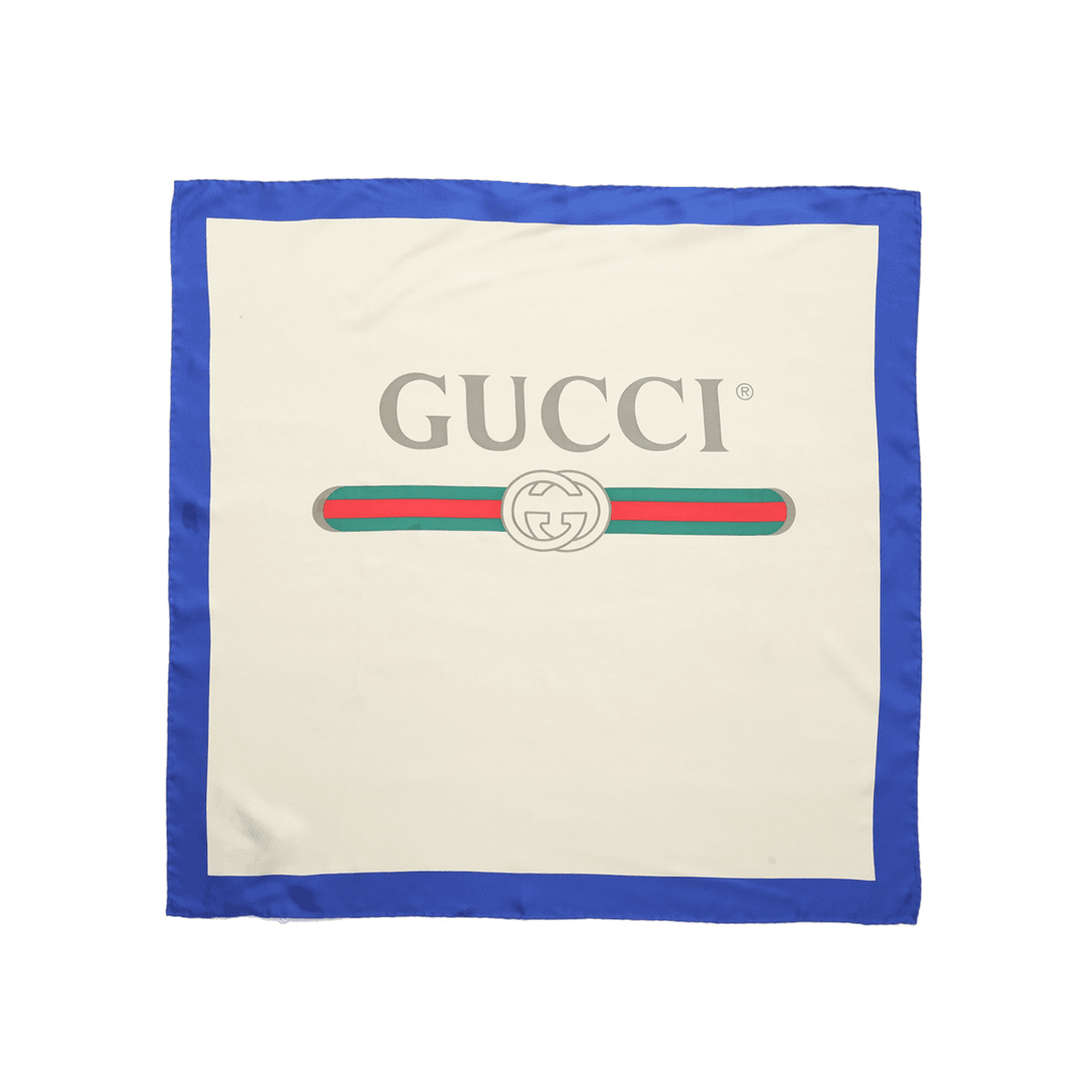 99新 GUCCI/古驰 P243972910/ 大LOGO丝巾 90*90cm 宝石蓝