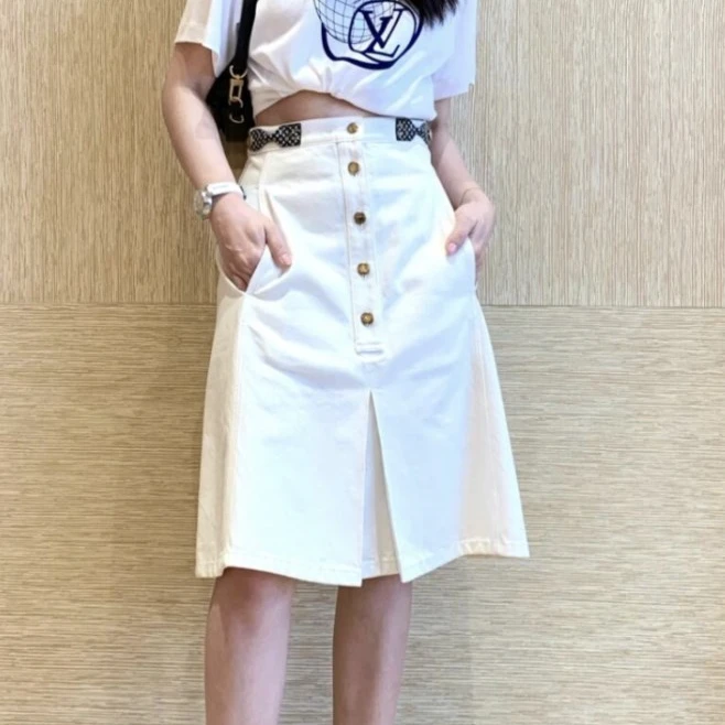 99新 LouisVuitton/路易威登 小花汤汤/P224829024/长裙白色 34码