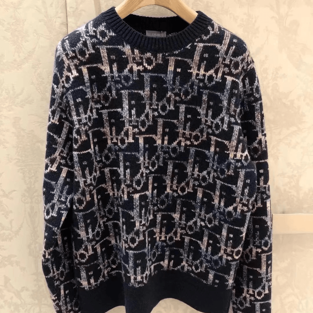全新未使用 DIOR/迪奥 积分-100/P224725488/logo满印毛衣
