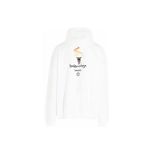 全新未使用 Balenciaga/巴黎世家 TP029637/火炬字母印花卫衣白色