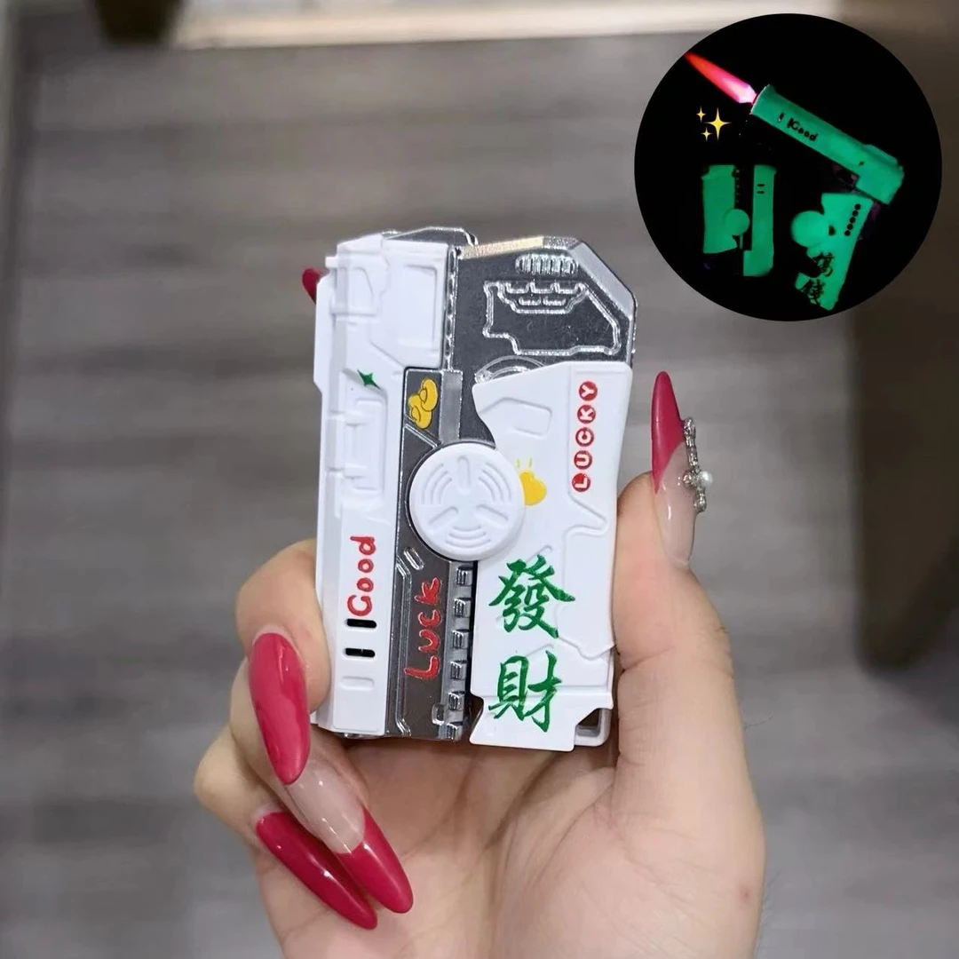 夜光折叠创意旋转陀螺充气防风打火机粉色火焰送朋友礼物解压玩具