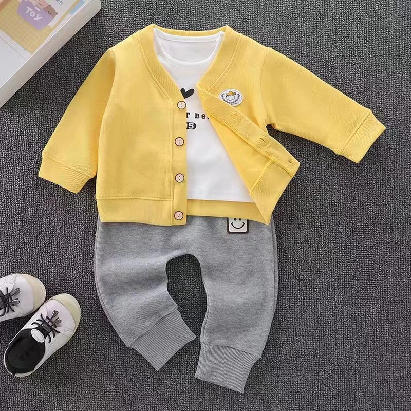 春秋婴幼儿宝宝针织棉线两件套开衫长袖外套PP裤潮服分体套装