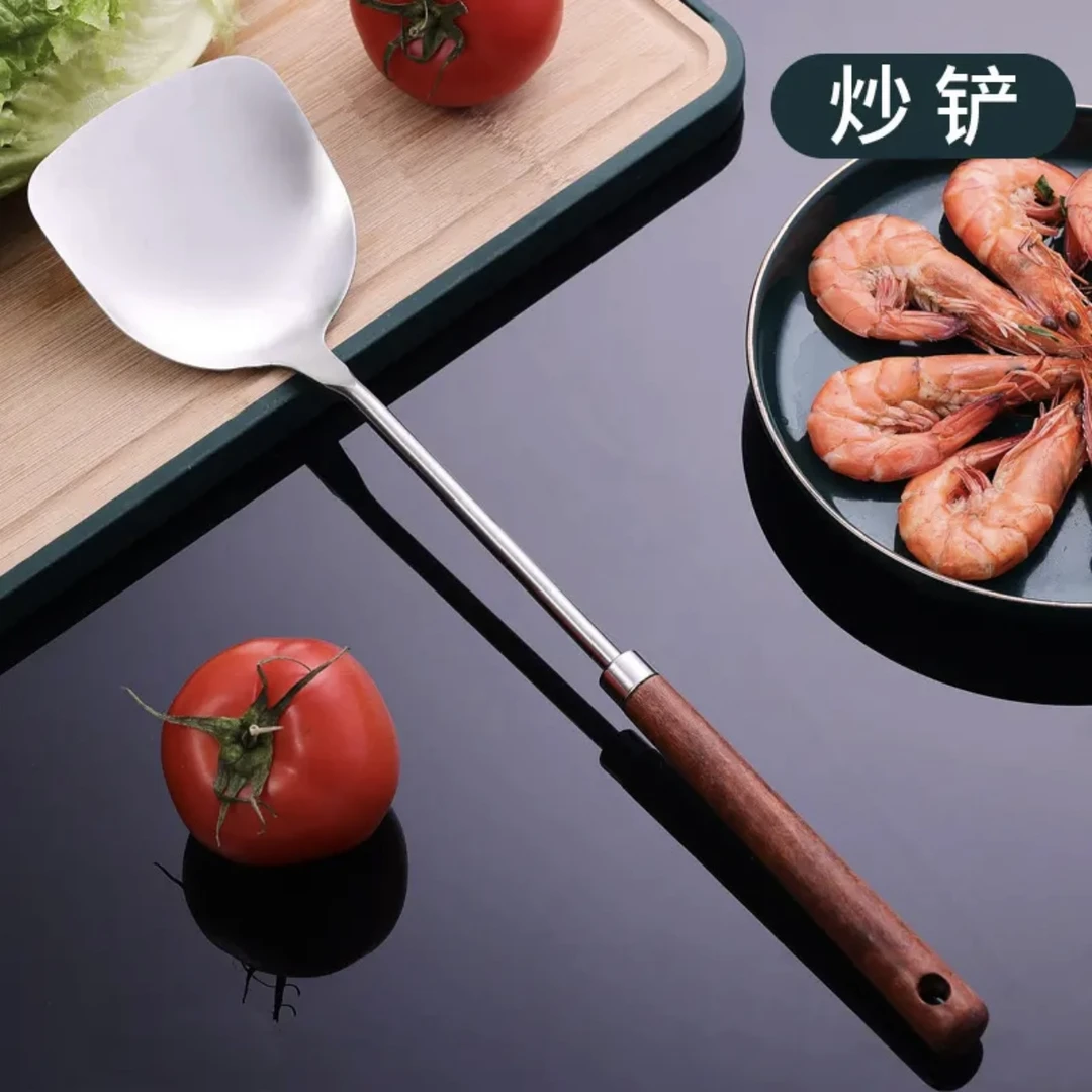 食品级不锈钢锅铲加长加厚榉木不粘锅专用炒菜厨房好物