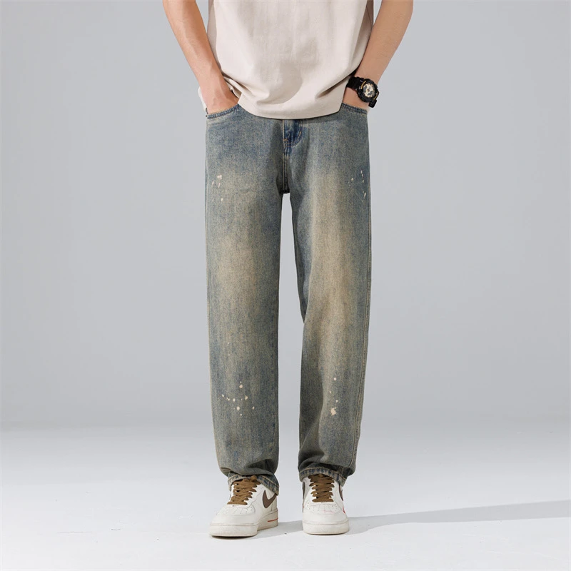秋冬美式复古牛仔裤男生潮流水洗做旧男士工装秋季男款直筒裤