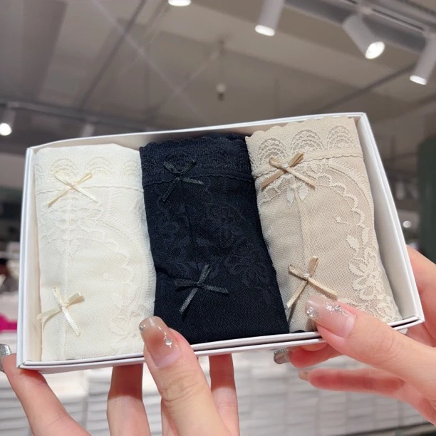 ［3条装］03633俊采星驰莫代尔蕾丝中腰女士内裤（80-128斤）