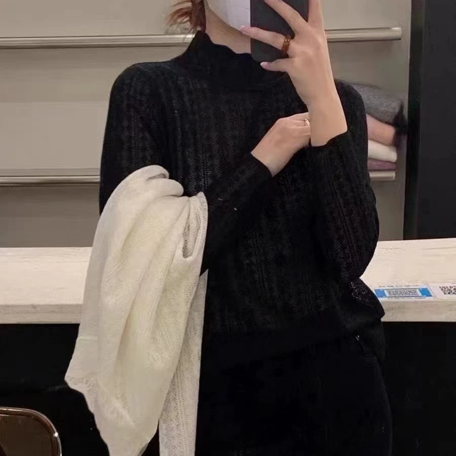 七言春款 蕾丝欧根纱立领长袖打底衫1