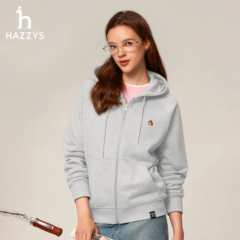 【PHIZ系列】Hazzys/哈吉斯女士秋季长袖开衫连帽卫衣时尚休闲上衣