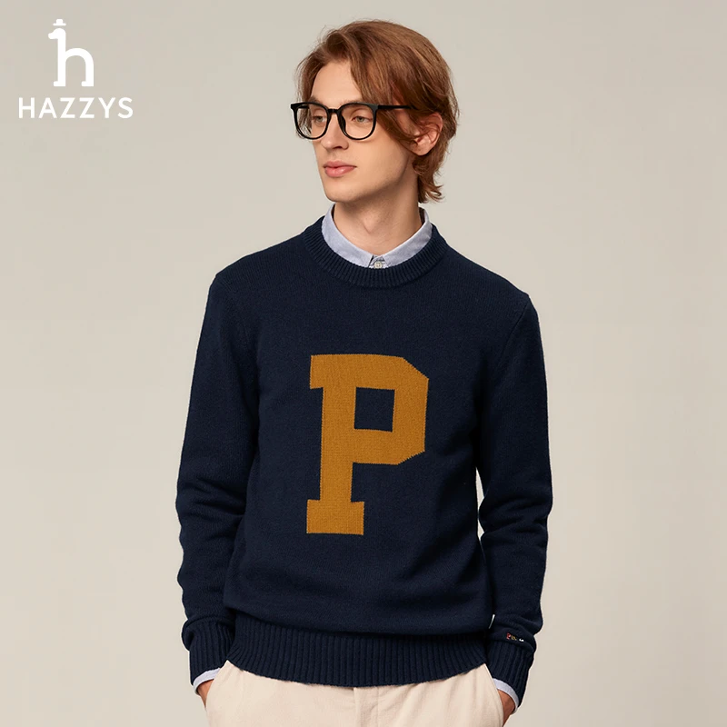 【PHIZ系列】Hazzys哈吉斯秋冬男士毛衣时尚羊毛衫圆领针织衫新年