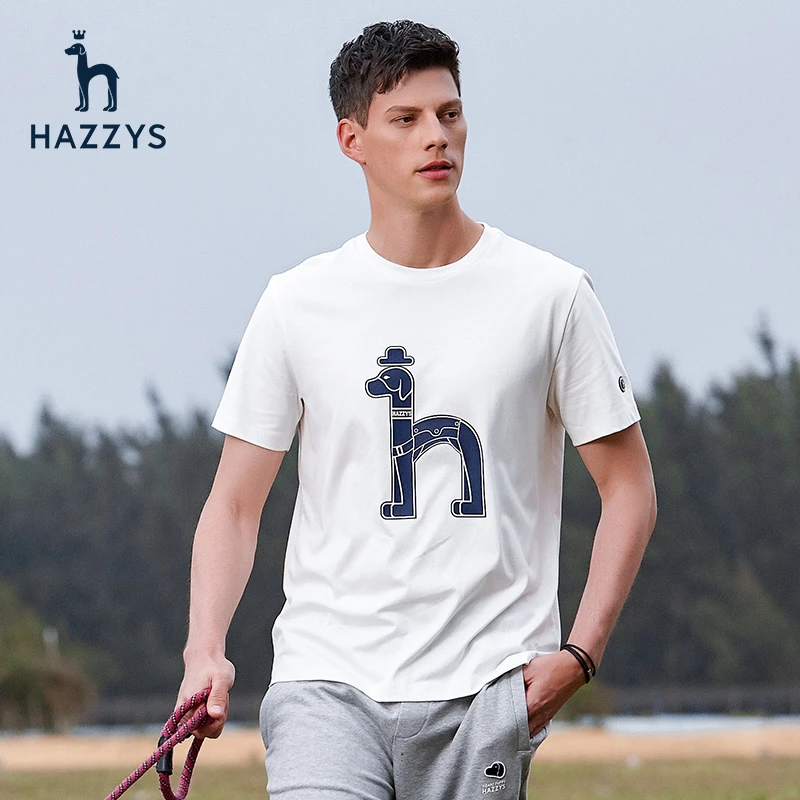 【水柔棉T】Hazzys哈吉斯男士短袖白色T恤潮流男装纯棉打底衫上衣