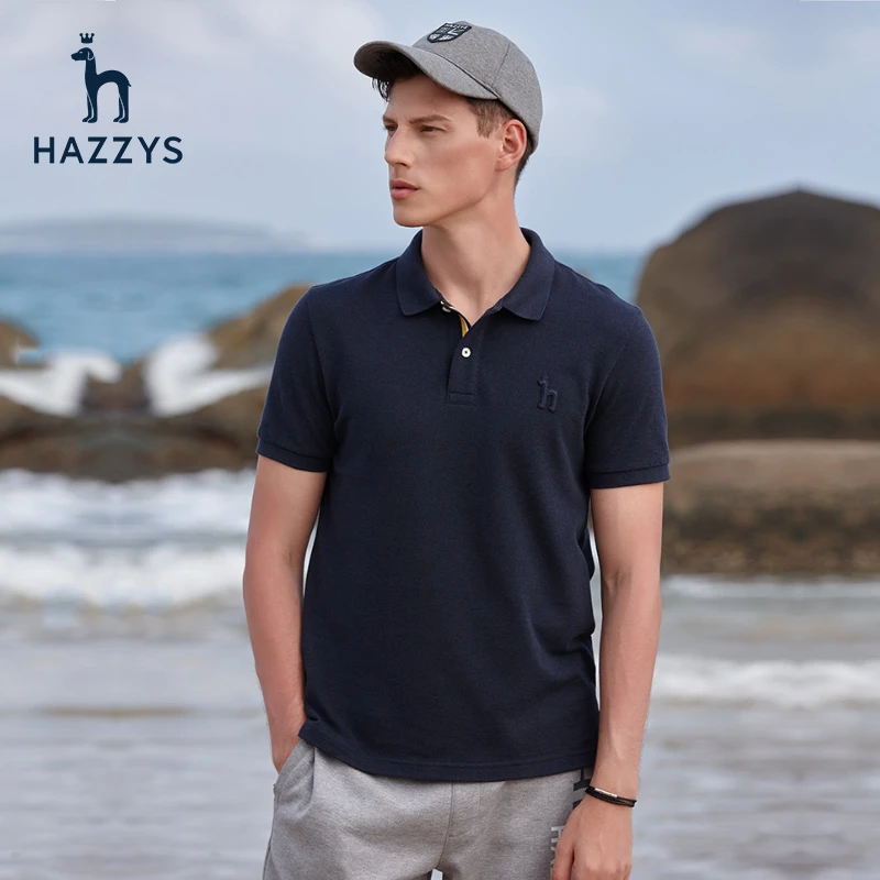 Hazzys哈吉斯夏季男士短袖polo衫商务休闲翻领纯色T恤男潮流男装