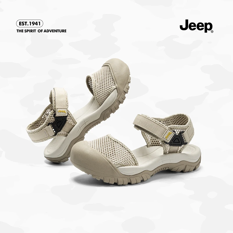 JEEP/吉普透气网面运动沙滩鞋女厚底2025夏包头镂空户外休闲凉鞋