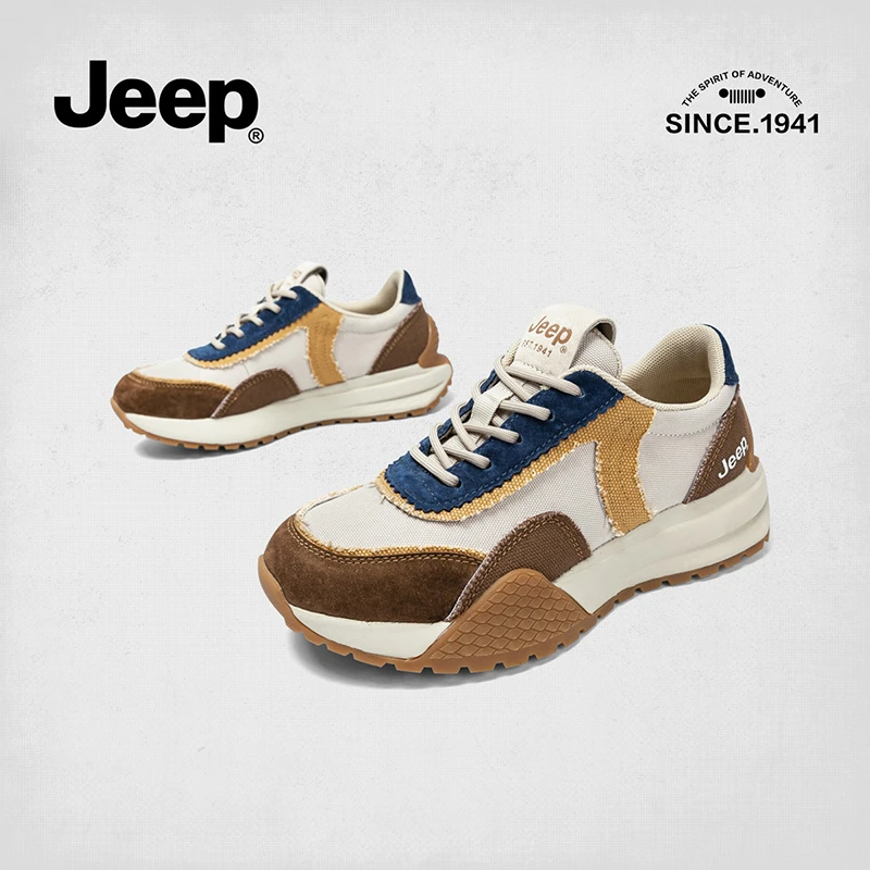 JEEP/吉普厚底运动鞋老爹鞋2023秋季款慢跑步平底鞋子复古德训鞋
