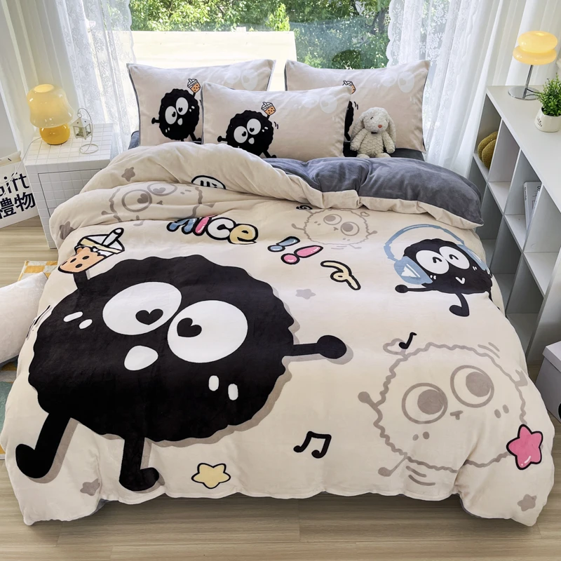 米莱Jiaer设计师款加厚卡通牛奶绒四件套学生宿舍双面绒不掉毛