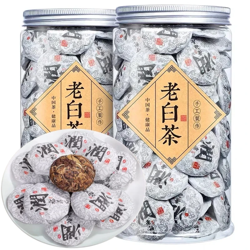 正宗福鼎白茶饼老白茶小茶饼高山寿眉紧压茶叶白茶饼干罐装德鸿香
