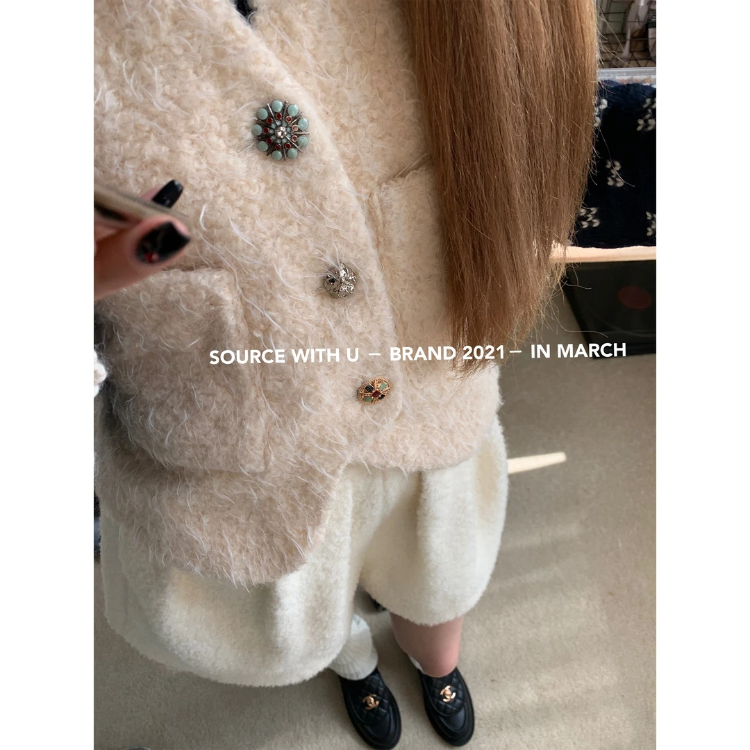 SourceWithU 奶烤年糕 软糯复古马甲定制纽扣加厚保暖外套