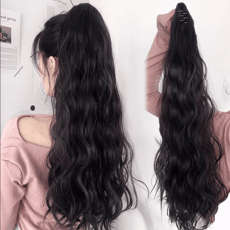 马尾女自然仿真发长发抓夹水波纹高马尾蓬松网红辫子一体卷发马尾