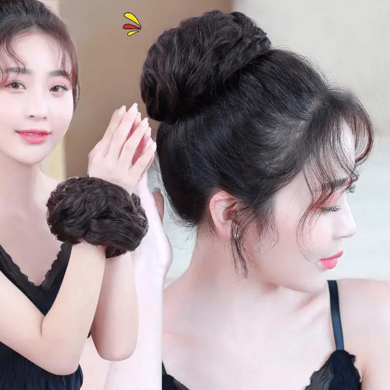 丸子头卷发圈假发蓬松仿真发发圈盘发造型花苞头逼真自然凌乱发包