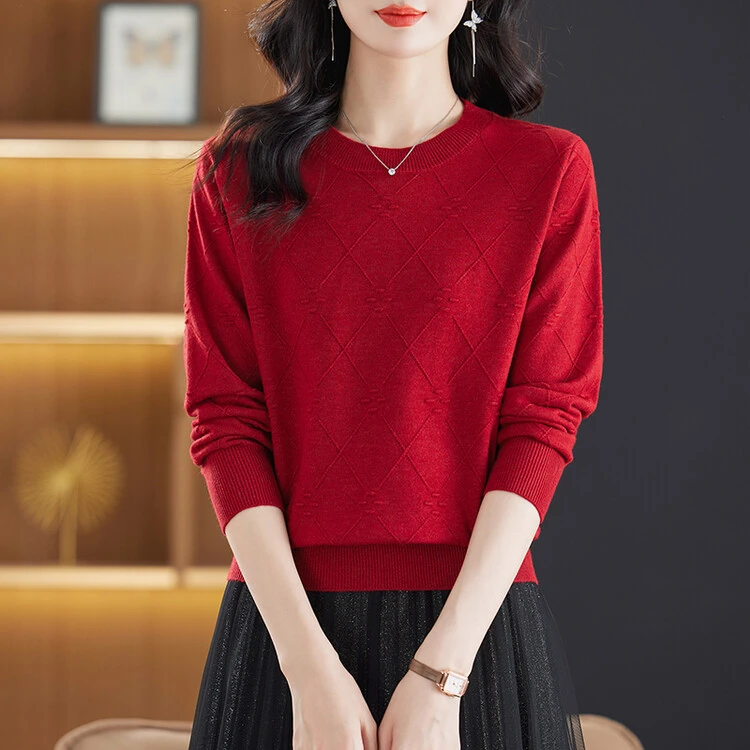 【绵羊毛】新款女装时尚百搭长袖针织女士宽松秋冬圆领显瘦薄款减龄