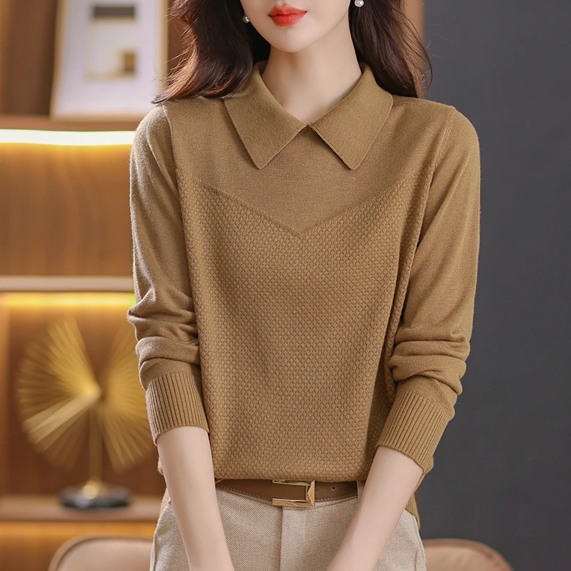【绵羊毛】新款女装时尚百搭显瘦减龄秋冬款洋气翻女士领长袖羊毛衫