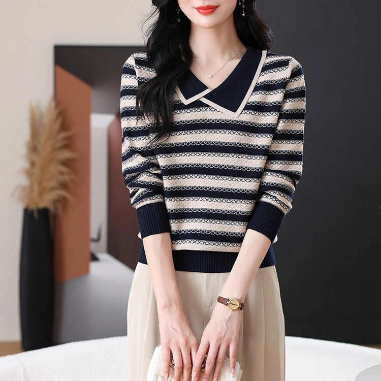 【绵羊毛】新款女装时尚百搭洋气显瘦减龄秋冬款长袖针织衫宽松斜领