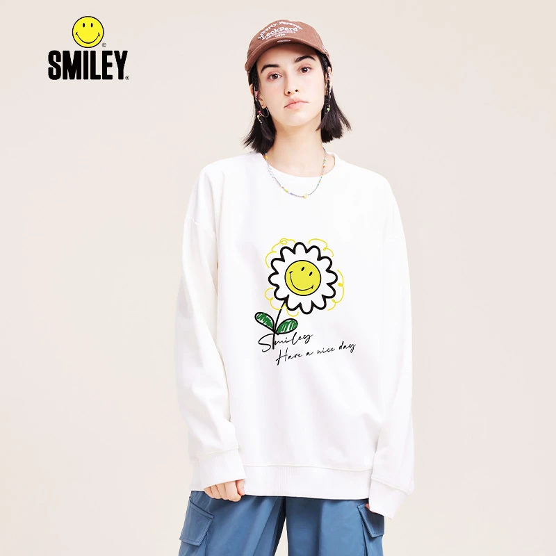 SMILEY 法国笑脸休闲时尚情侣宽松印花圆领潮流卫衣男女同款LJM