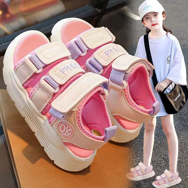 ABC儿童时尚沙滩鞋2024夏季女童运动凉鞋男童中大童软底防滑鞋子