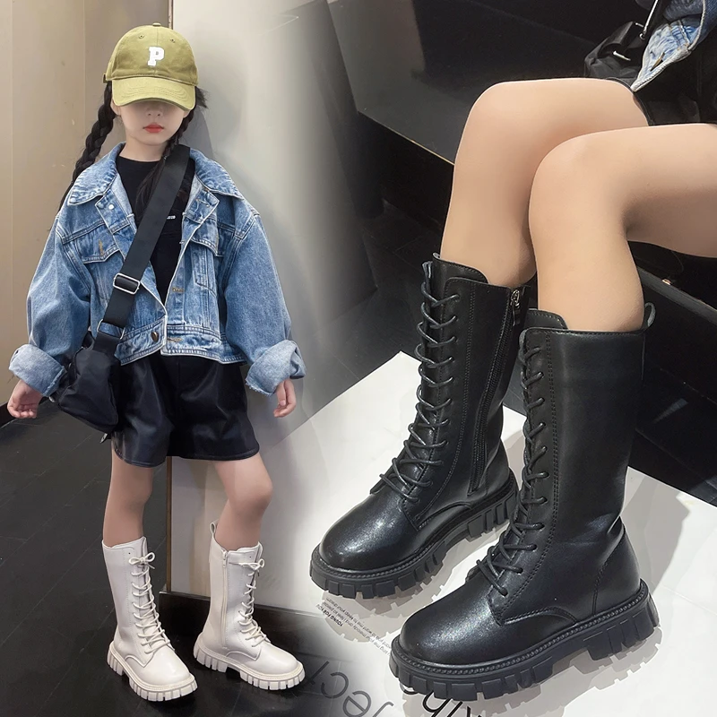 儿童鞋女童靴子2023秋冬新款英伦风儿童马丁靴小女孩高筒靴公主靴