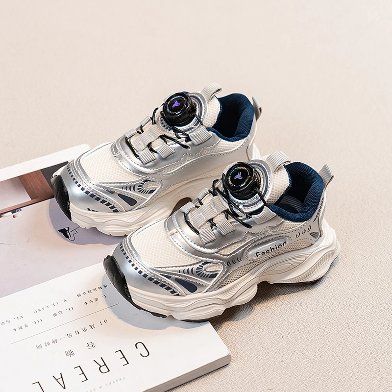 ABC童鞋男童运动鞋跑步鞋网面透气春秋潮款旋纽扣鞋女童鞋子女孩