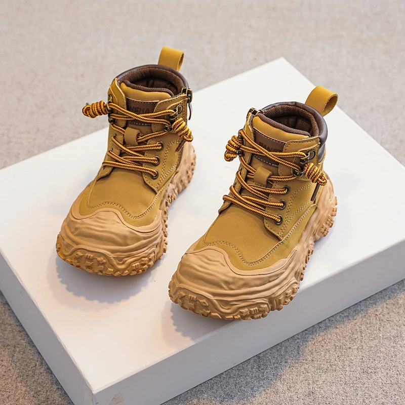 ABC儿童马丁靴2024秋冬季新款男童短靴子女童大黄靴防滑加绒保暖