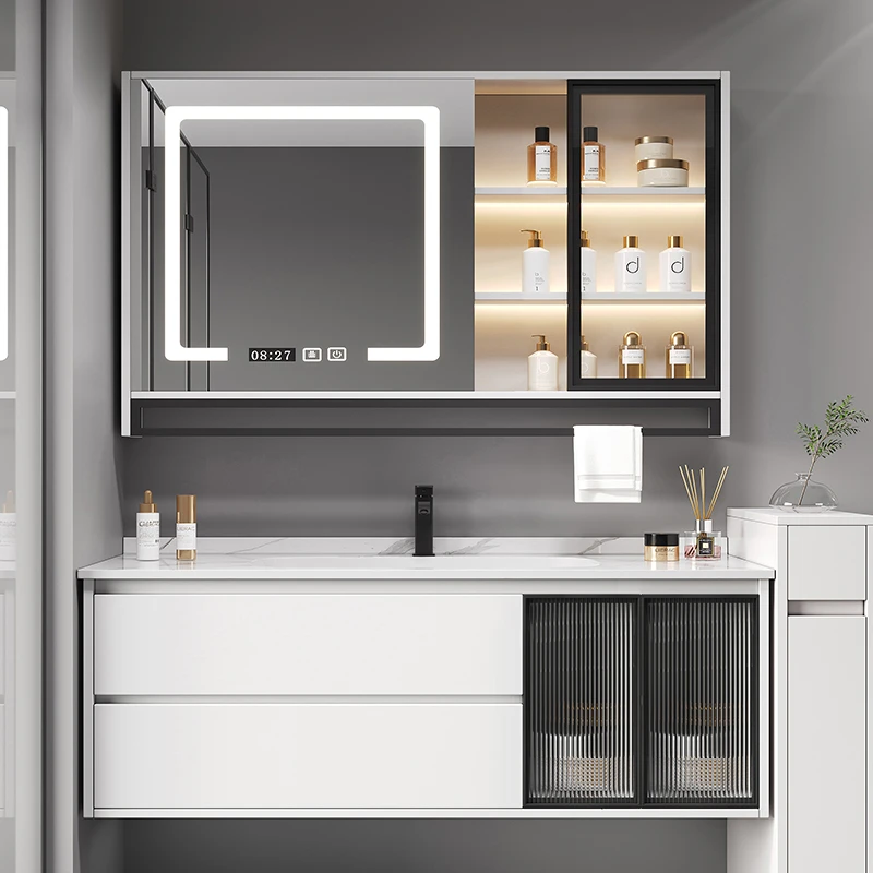 浴室柜定制岩板无缝盆78/88/98cm洗手盆柜洗脸池108公分118洗漱台